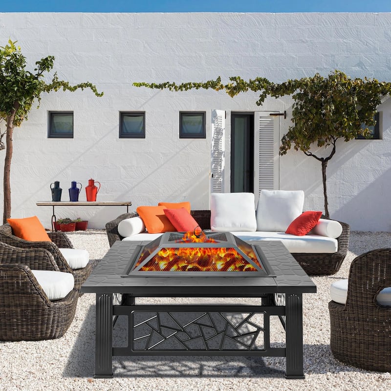 3-in-1 32 in. Wood Burning Outdoor Fire Pit/Ice Pit/BBQ Fire Pit - Wood - Black