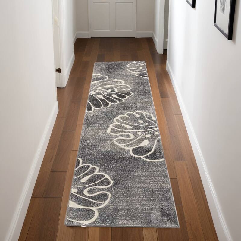 Juxeq Power Loomed Abstract Floral Traditional Modern Non Skid Stain Resistant Area Rug By HomeRoots - 90' X '26' X '0.5 - 90' X '26' X '0.5 - Black - Runner