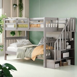 Contemporary Stairway Twin over Twin Bunk Bed with Storage and Guard ...