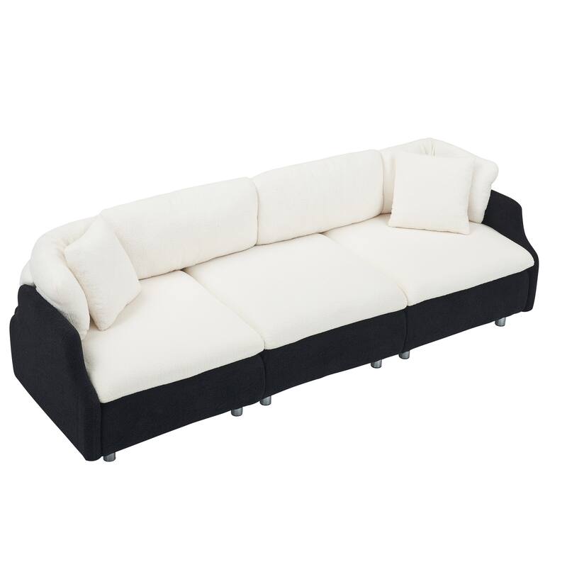 3-Seat Velvet Sofa with Teddy Fabric and Throw Pillows for Cozy Spaces