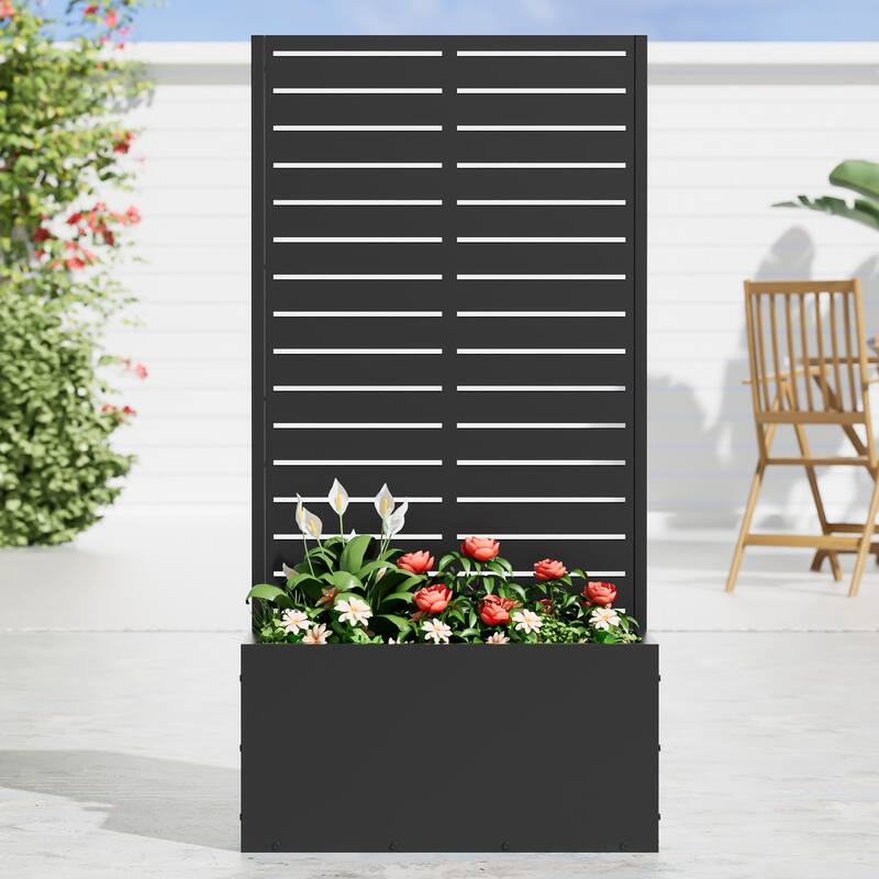 Metal Movable Planter Box with Trellis Privacy Screen Planter Box with Lockable Wheels