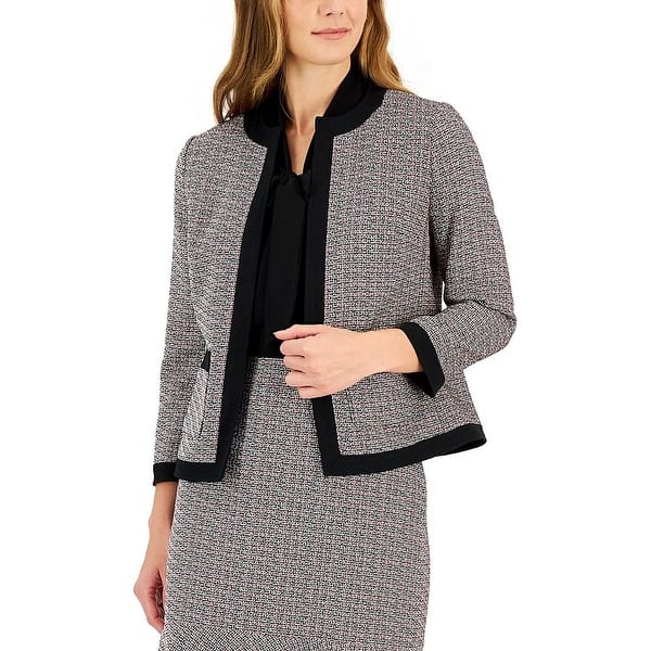 Kasper Women's FraMetallic Flecked Tweed Collarless 3/4 Sleeve Jacket ...