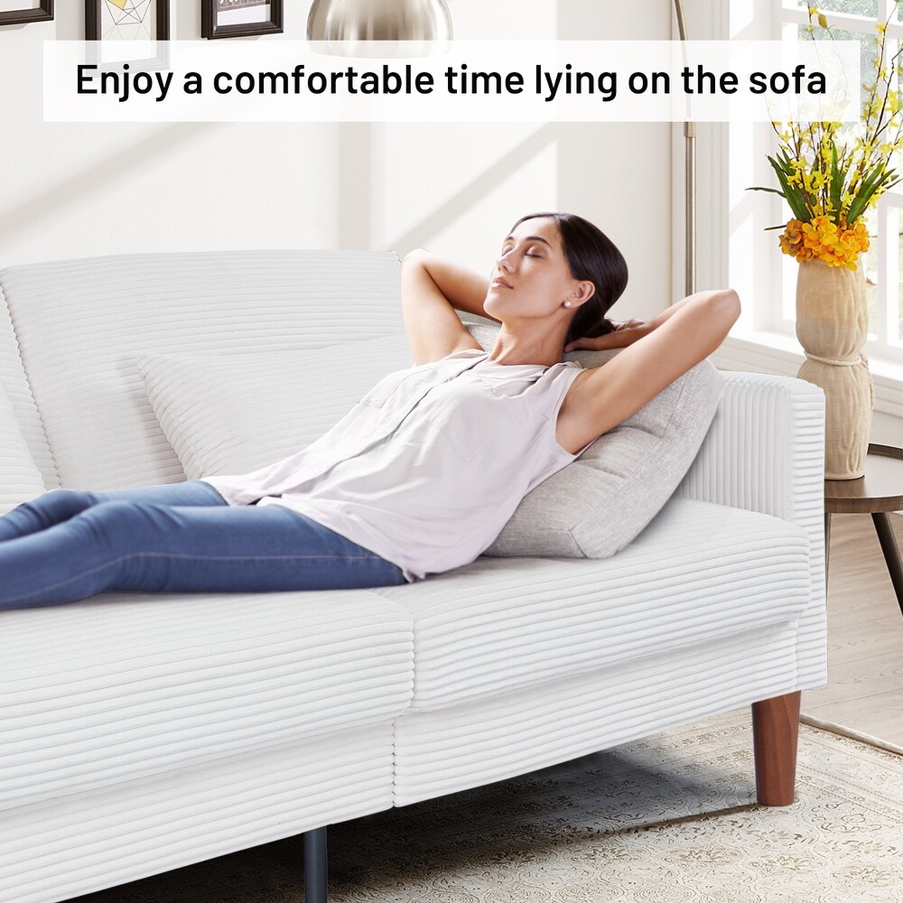 flyout slide 5 of 8, Retro 74 in. Comfy Corduroy Rectangle 2-Seater Loveseat with Solid Wood & 2 Pillows, 4 Color Optional