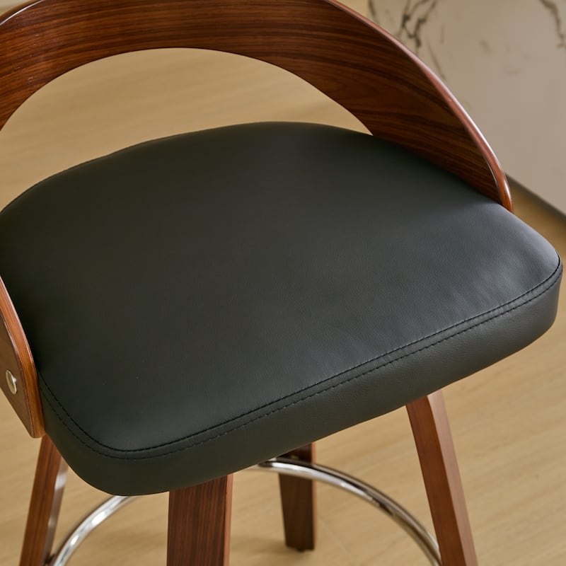 Bar Stools Set of 2, Swivel Bar Height Stools with Low Back, Wood Bar Chairs with Soft Cushion Seat, 25-Inch Seat Height