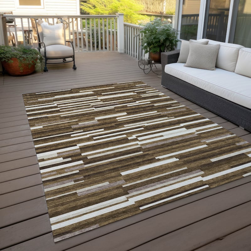 Machine Washable Indoor/ Outdoor Chantille Modern Stripes Rug - Brown - 3' x 5'