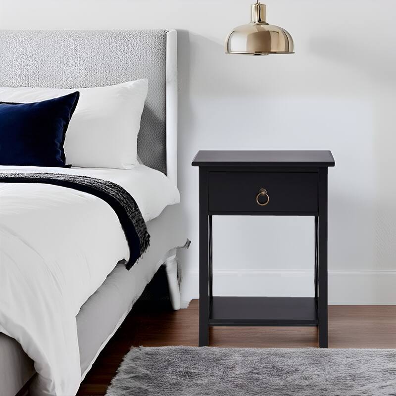 Space-Saving Wooden Side Table with Storage Drawer and Spacious Compartment