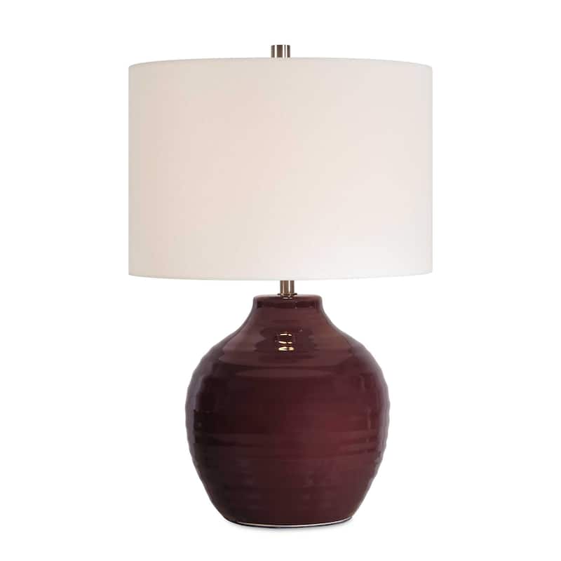 Porch & Den Ruby Red Ceramic Brass Linen Shade Vase Table Lamp - Ruby-Red