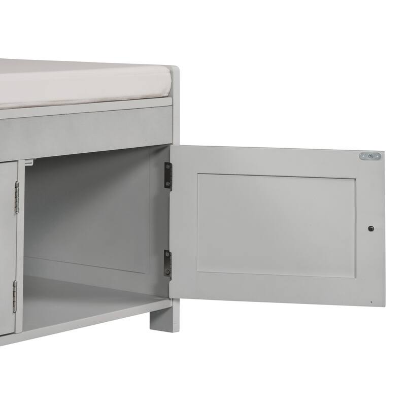 3 Shutter-shaped Doors Storage Benches with Removable Cushion