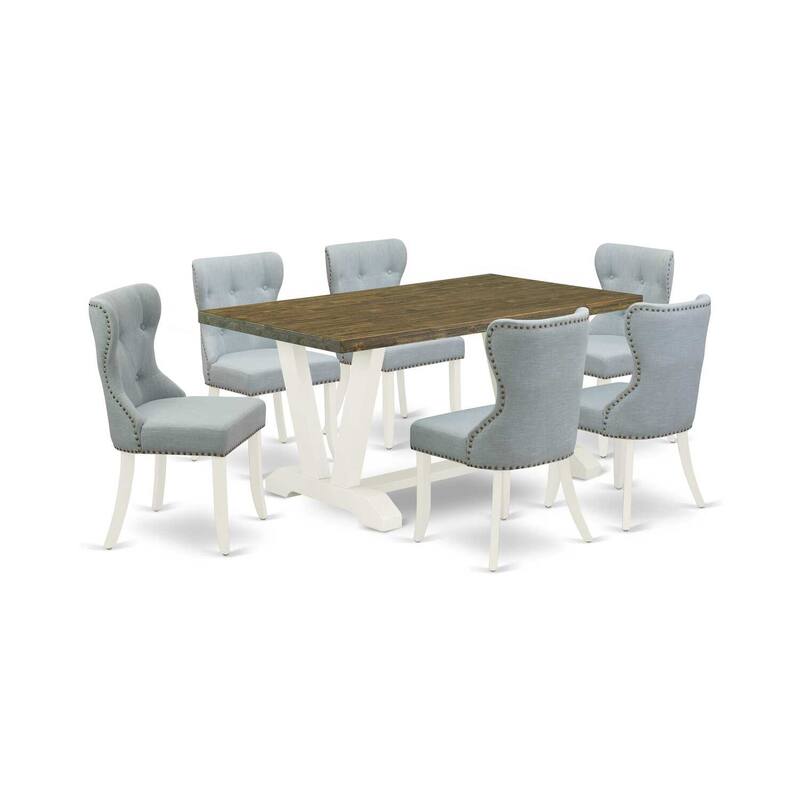 HomeStock 7-Piece Natural Oak Finish Solid Wood Top Dining Table with 6-Chairs