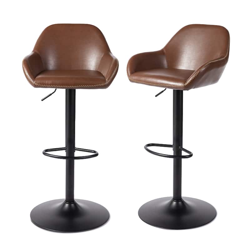 Glitzhome Mid-Century Height Adjustable Faux Leather Swivel Counter Bar Stools