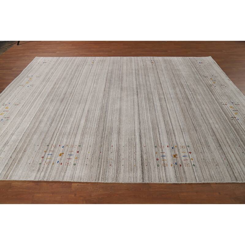 Striped Gabbeh Indian Area Rug Handmade Oriental Wool Carpet - 7'9" x 9'8"