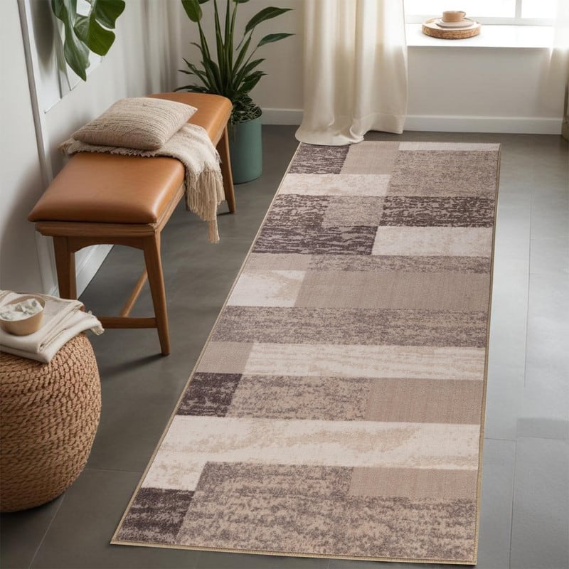 Superior Rockwood Modern Geometric Washable Indoor Runner or Area Rug - 2' x 6' - Beige