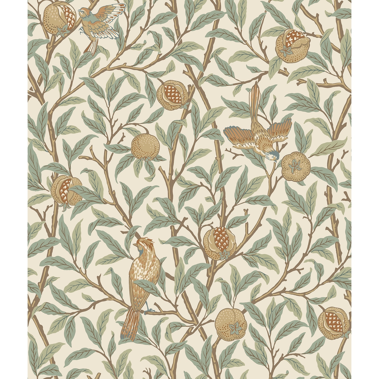 Bird and Pomegranate Linen and Sage Peel and Stick Wallpaper