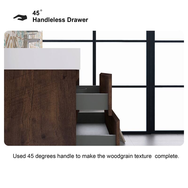 Wood Wall-Mounted Bathroom Vanity Set with White Integrated Resin Sink