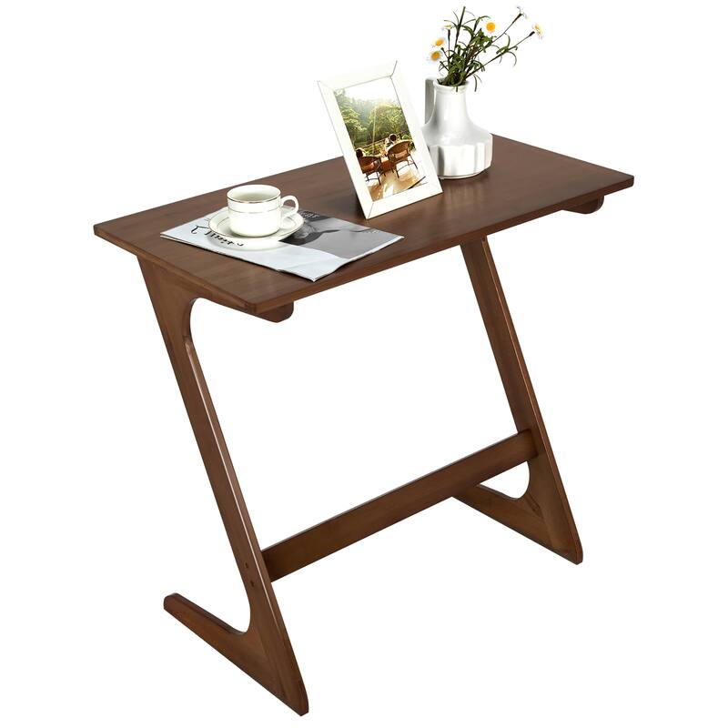 Costway Bamboo Sofa Side Table Z-Shaped Spacious Tabletop Space-Saving - See Details