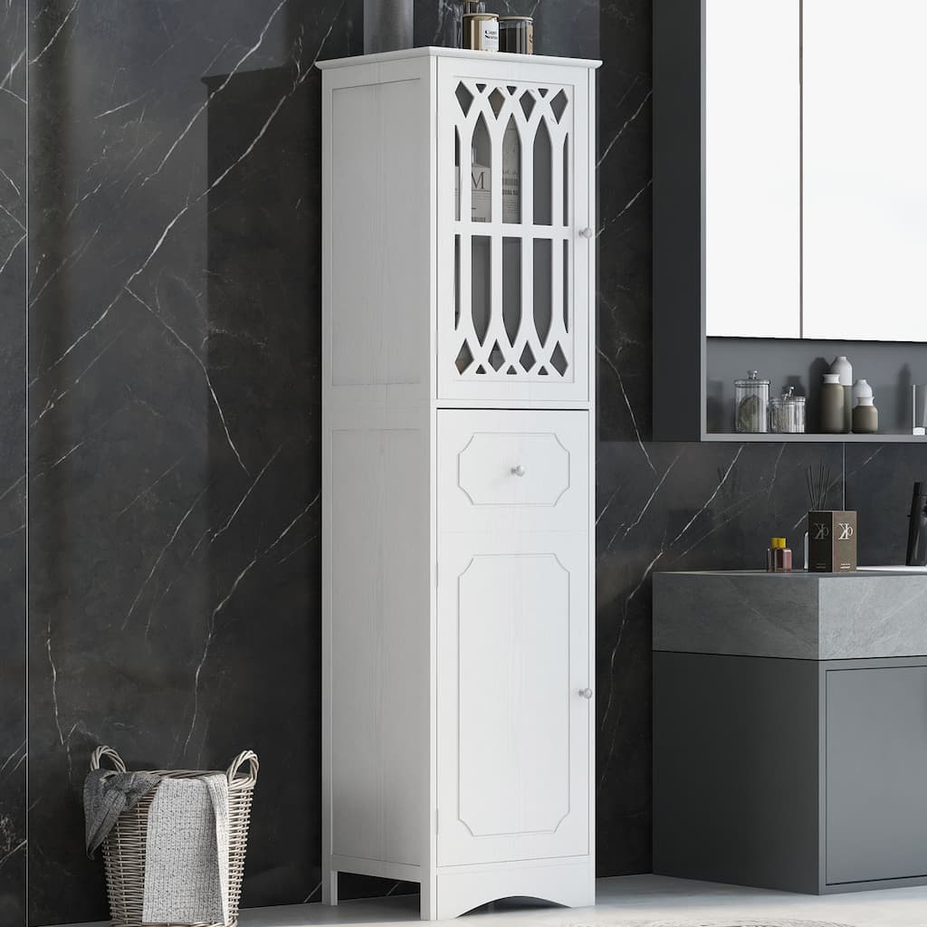 64" Wood 2-door Bathroom Cabinet with Adjustable Shelves