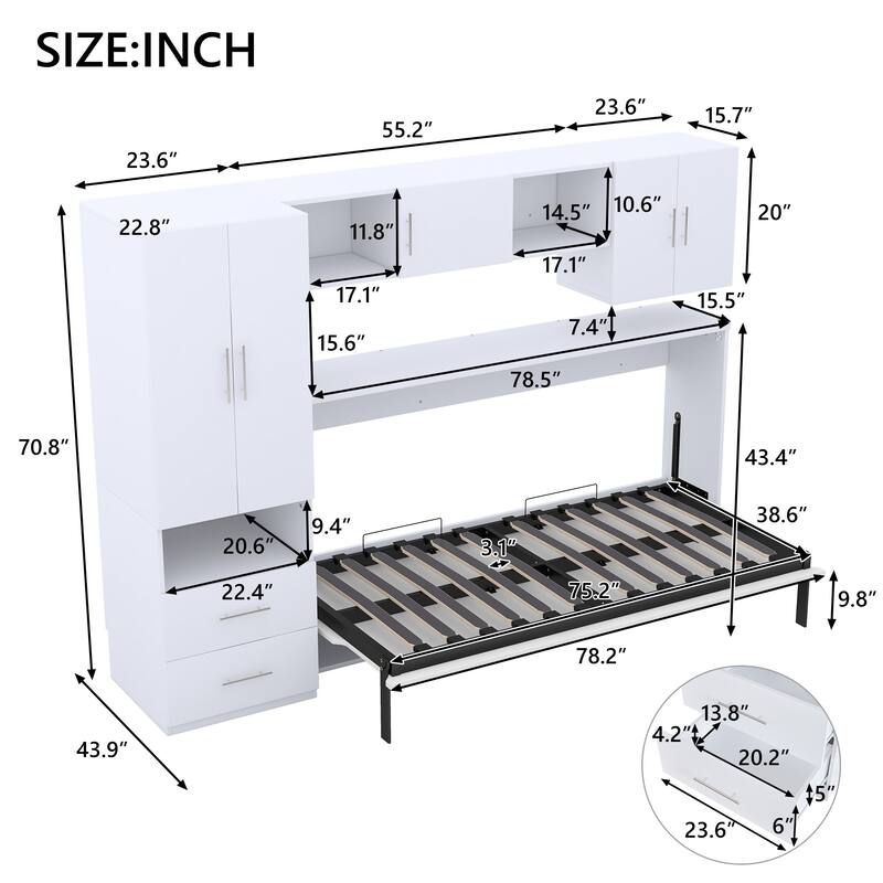 Multifunctional Twin Murphy Bed with Storage Drawers, Cabinets, and Desk
