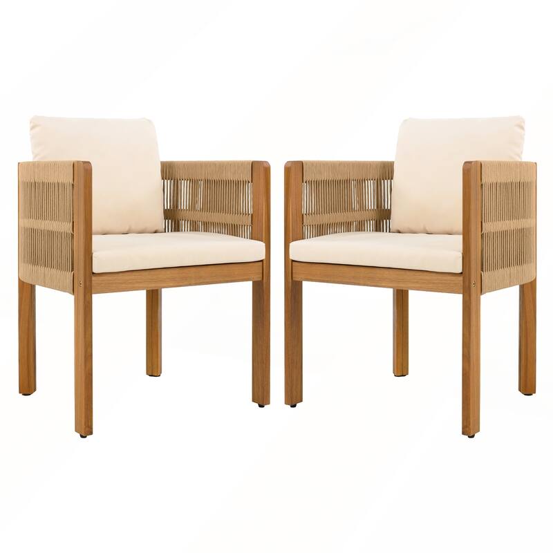 Acacia Wood Outdoor Dining Chairs 2-Pack with Washable Waterproof Cushions