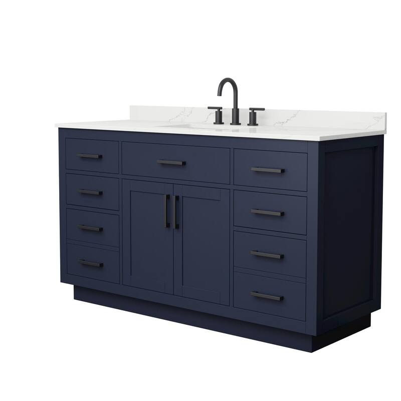 Wyndham Collection WCG262660S-QTZ-US3MXX Beckett TK 60" Free Standing - Dark Blue / Giotto Quartz Top / Matte Black