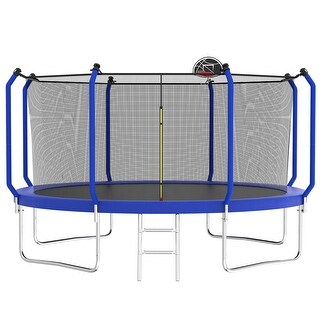 14FT Trampoline with Basketball Hoop, ASTM Approved Reinforced Type Outdoor Trampoline with Enclosure Net