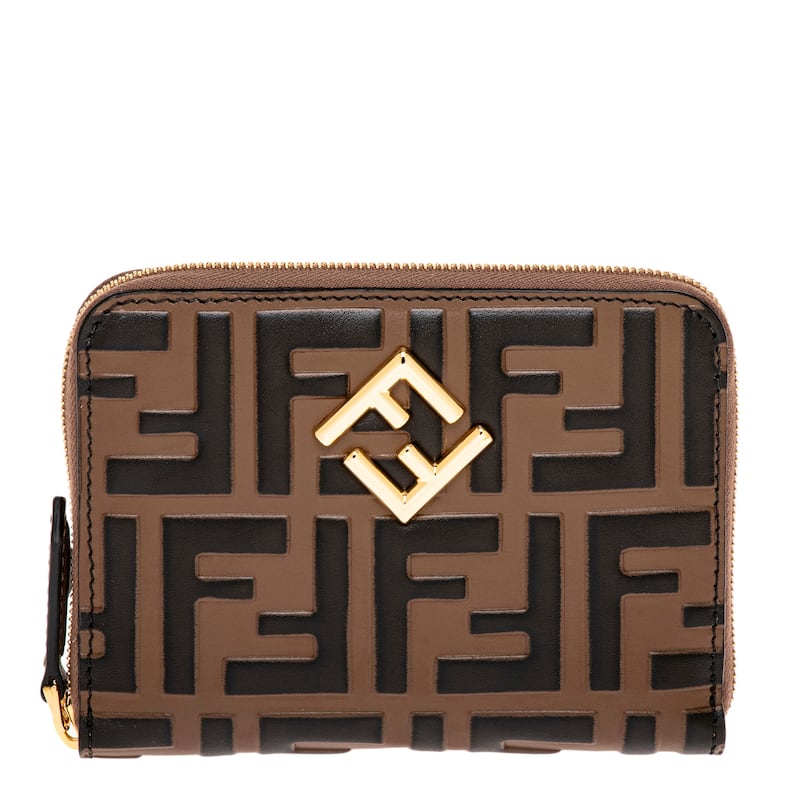Fendi FF Diamonds Medium Zip Around Wallet - Brown and Black