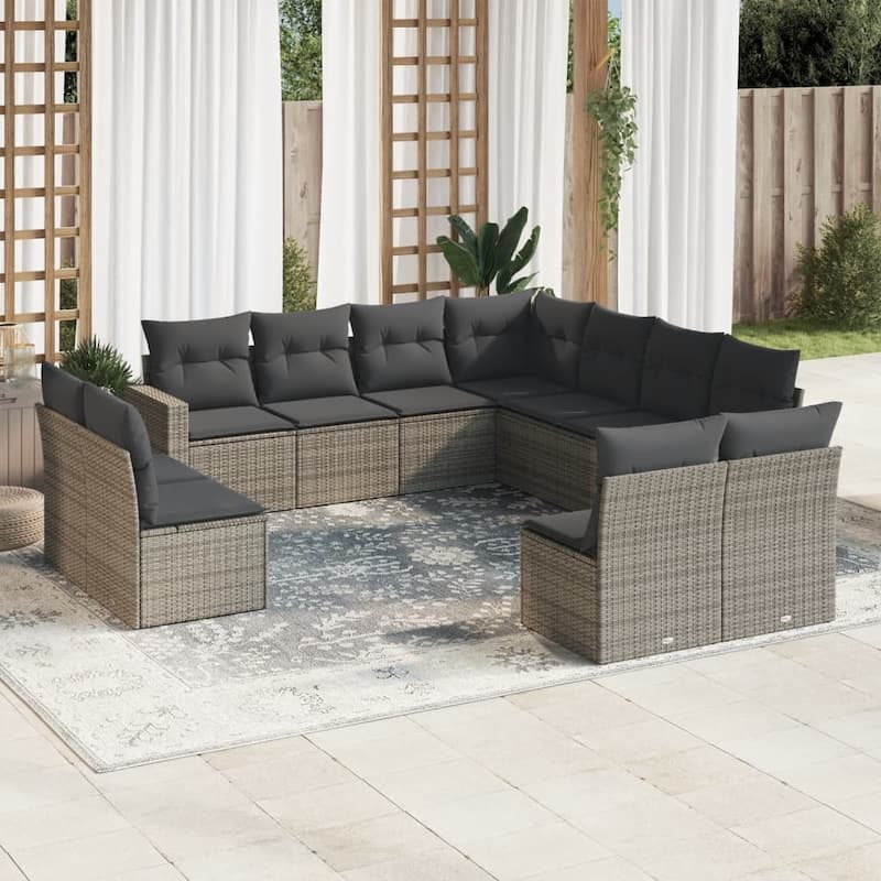 vidaXL Garden Sofa Set Grey PE rattan, powder-coated steel, fabric Large - 24.4 x 25.8 x 27.2