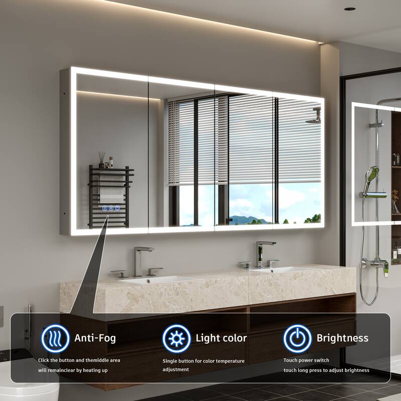 GDFStudio Elowen Aluminum Glass LED Medicine Cabinet with Anti-Fog Storage