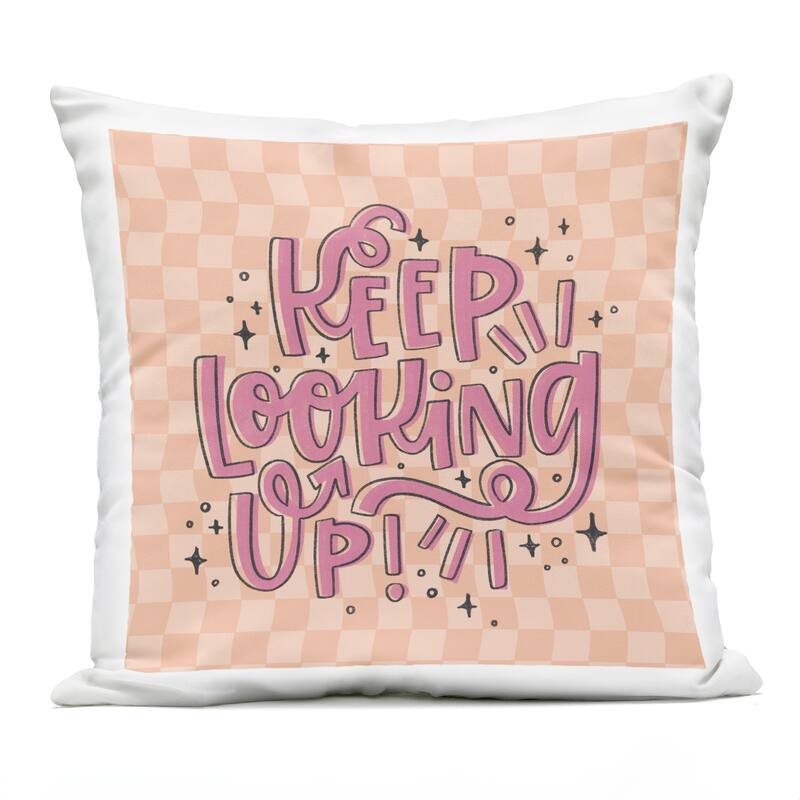 Stupell Keep Looking Up on Checkered Printed Outdoor Throw Pillow Design by Sarah Hickman - Accent - Polyester - Orange - Single