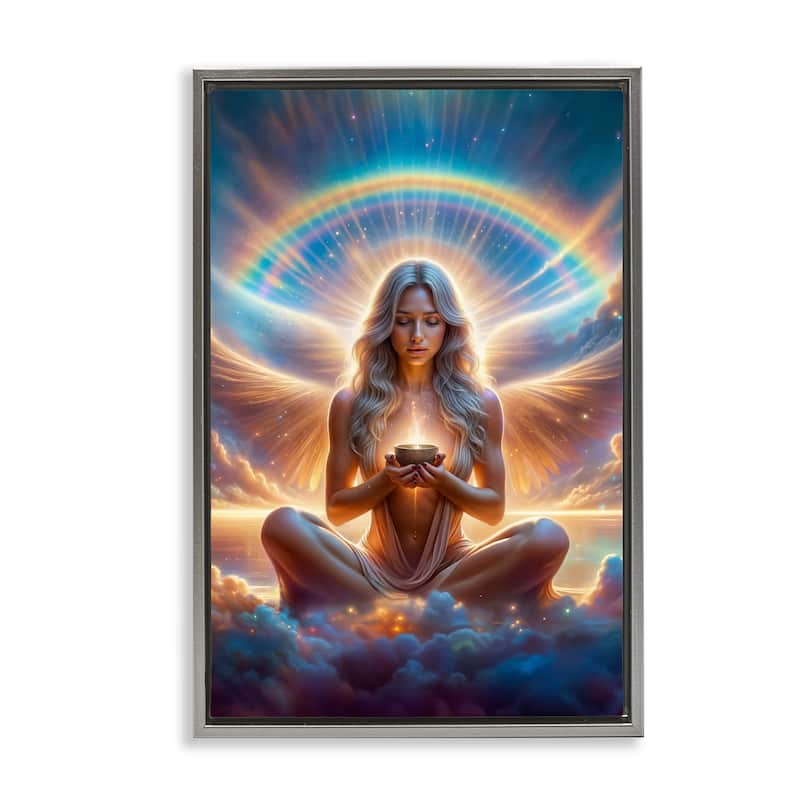 Stupell Enlightened Angel with Tea Framed Floater Canvas Wall Art Design By Spirit of the Rainbow - 21 x 31 - Grey
