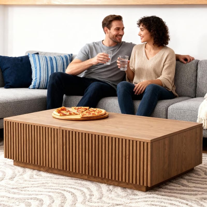 51.1'' Modern Lift-Top Coffee Table with Hidden Storage & Sliding Drawers, Satin Walnut Finish, Rectangular Center Table - 51.1"Wx27.5"Dx14.1"H - Brown - MDF