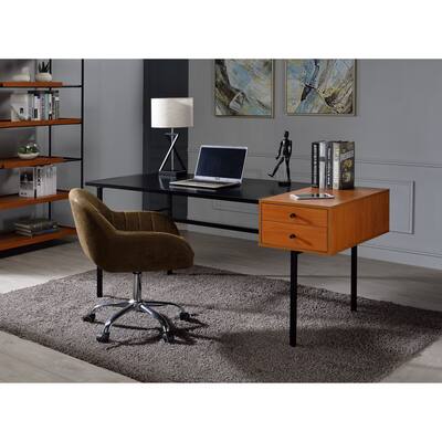 Writing Desk with Wooden Top & Drawers , Metal Base with Straight Leg(Open Frame)