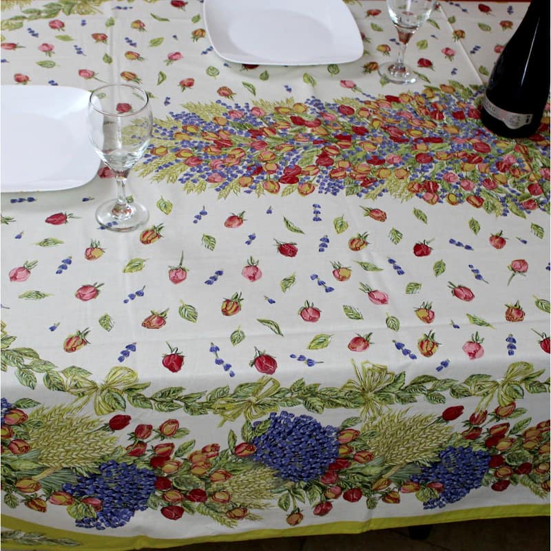 Wipeable Spill Resistant Provencal Cotton Cannes Collection Tablecloth