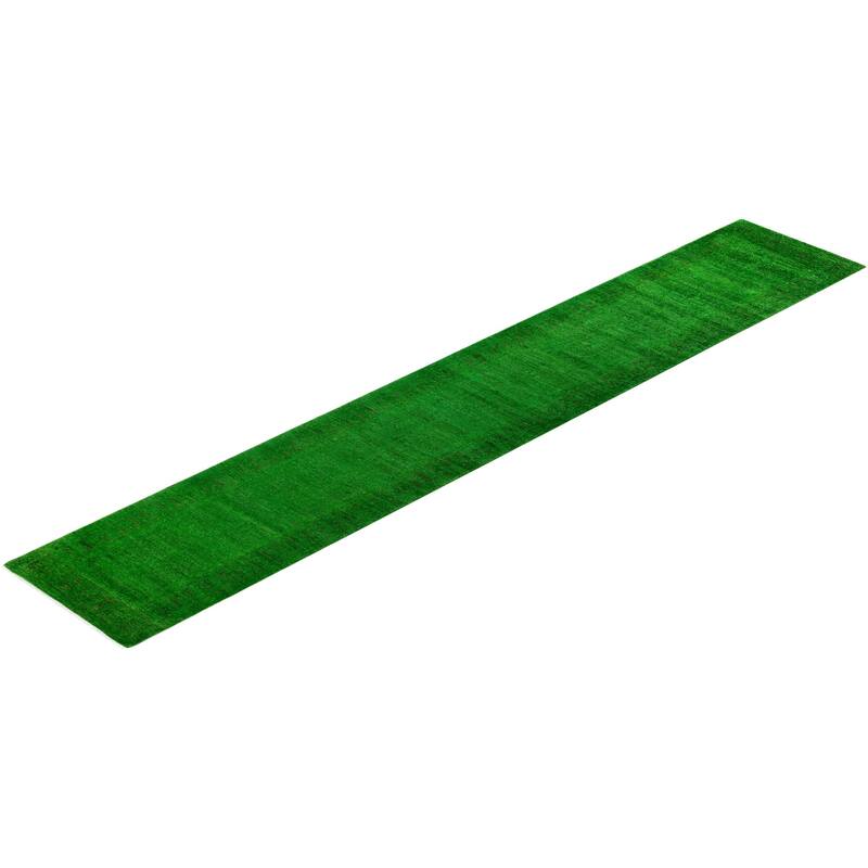 Overdyed One-of-a-Kind Hand-Knotted Area Rug - Green - 2' 4" x 14' 0"