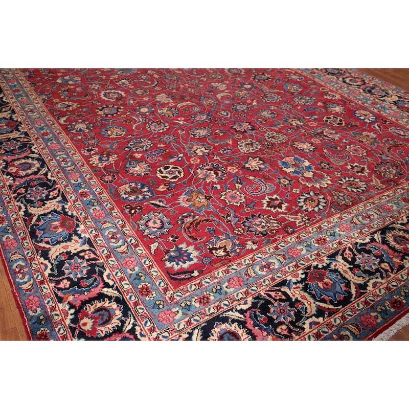 Floral Mashad Large Antique Persian Area Rug Handmade Wool Carpet - 9'6" x 16'4"