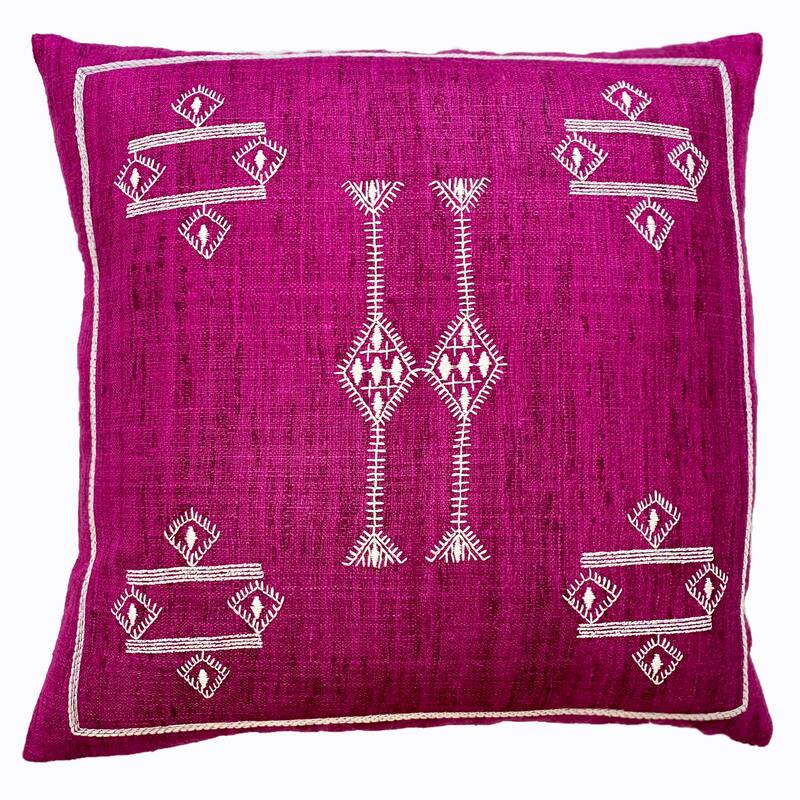 Jiti Indoor Cactus Bohemian Modern Colorful Embroidered Matka Silk Accent Square Throw Pillows Cushions for Sofa Chair 20 x 20 - Fuschia/White