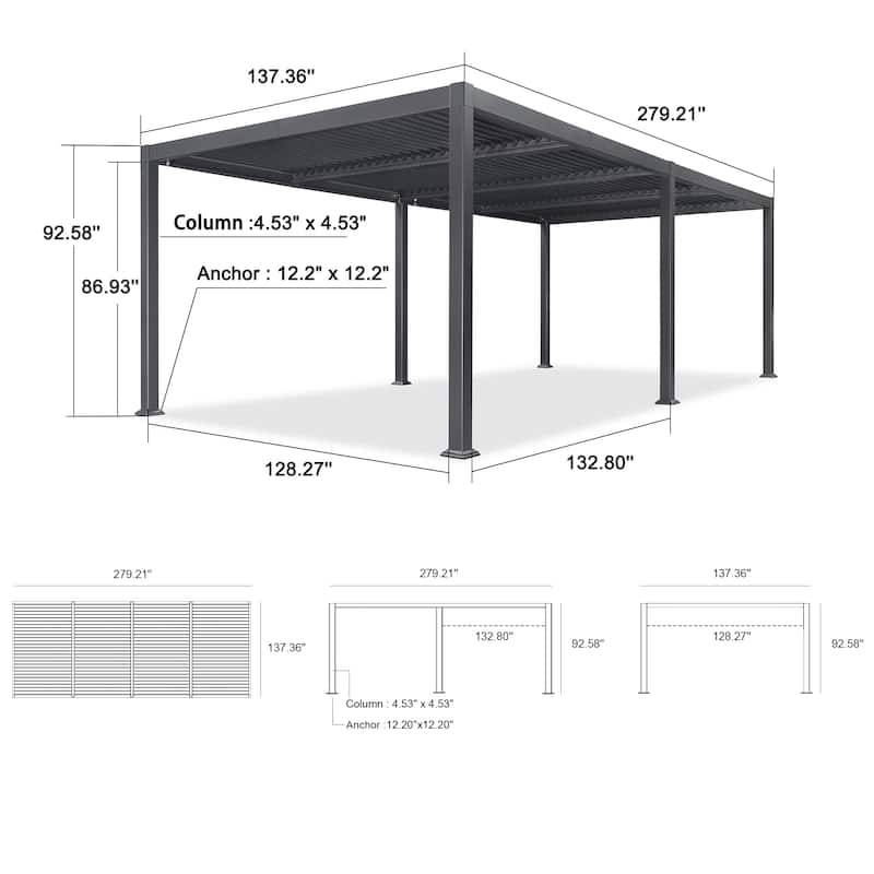 PURPLE LEAF Outdoor Louvered Pergola with Adjustable Metal Roof for Patio Pergola
