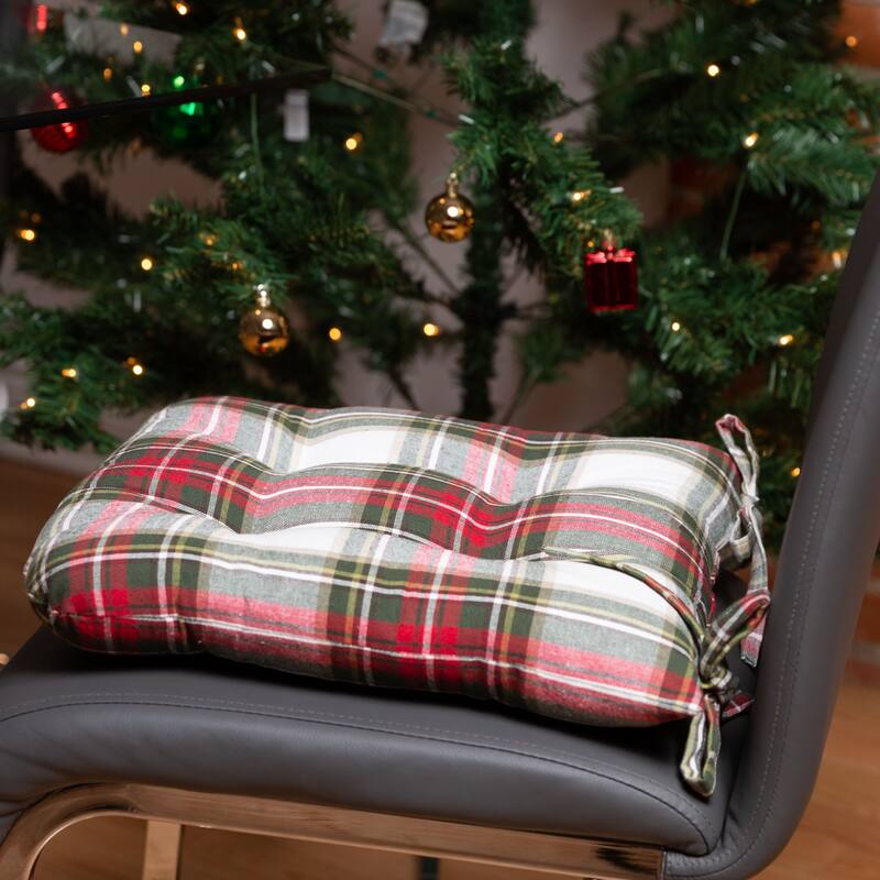 Fabstyles Tufted Celebration Plaid Cotton Set of 4 Chairpads with Ties - 16x16
