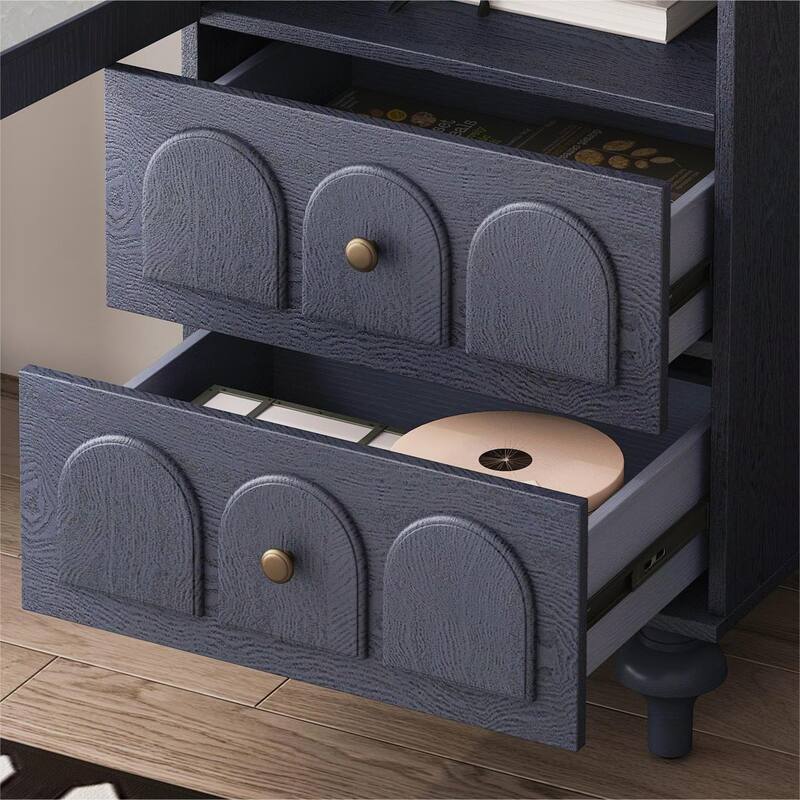 Tall Dark Blue Storage Cabinet with Tempered Glass Door and Adjustable Shelf for Versatile and Stylish Home Organization