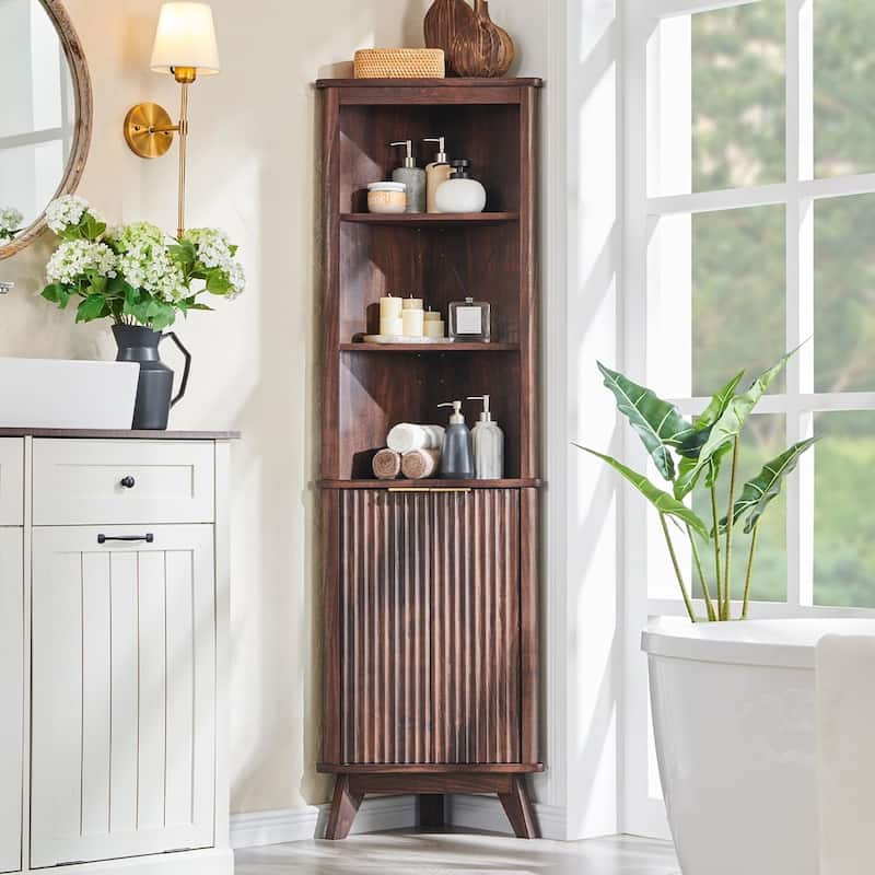 68" Modern Tall Corner Cabinet, Storage Cabinet with Faux Marble Top