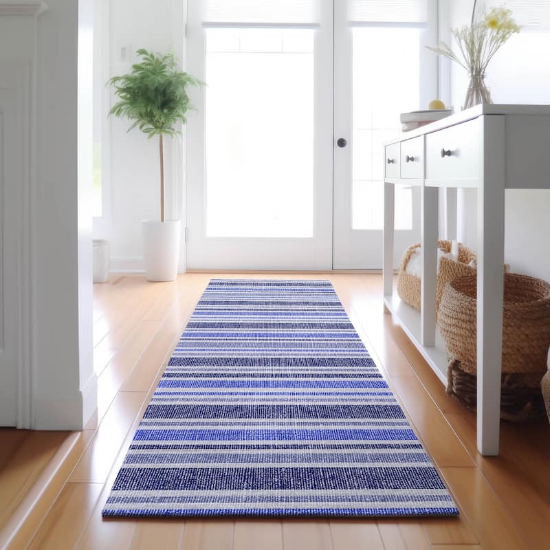 Premium Washable Super Soft Modern Cabana Stripe Mayfield Rug - Blue - 2' 3" x 7' 6" - Runner