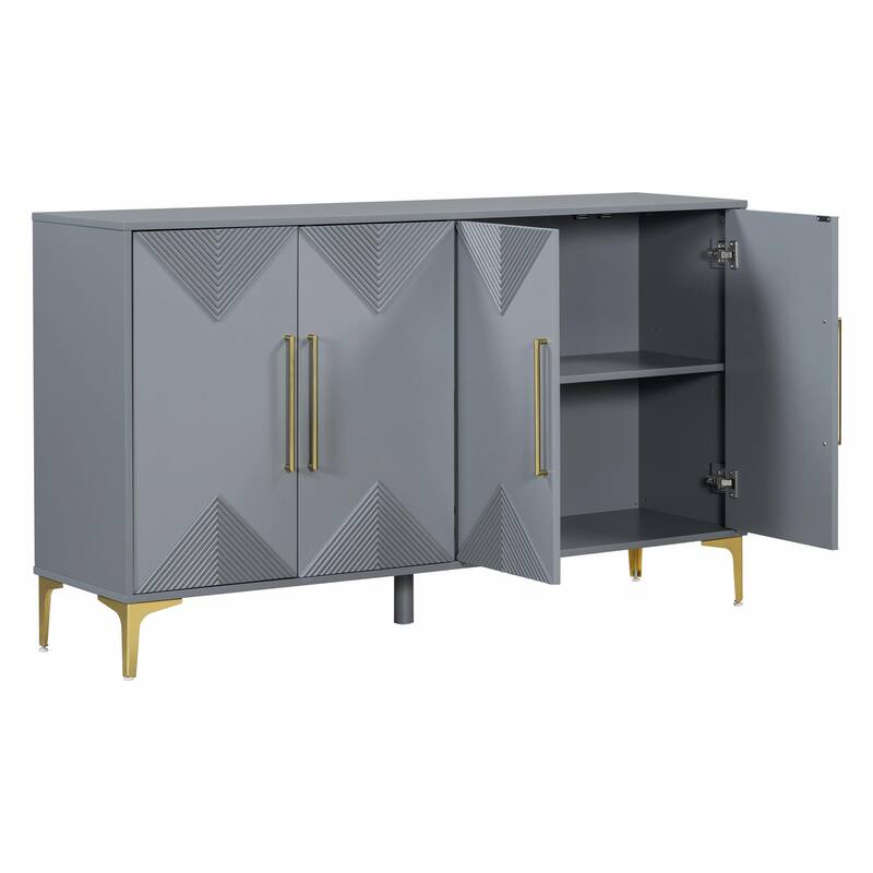 Unique Four-Door Cabinet with Two-Tone Triangular Pattern Doors