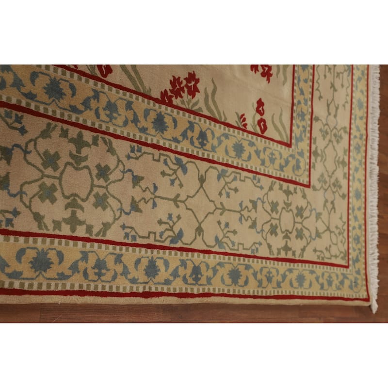 All-Over Aubusson Oriental Area Rug Handmade Wool Carpet - 9'2"x 11'10"