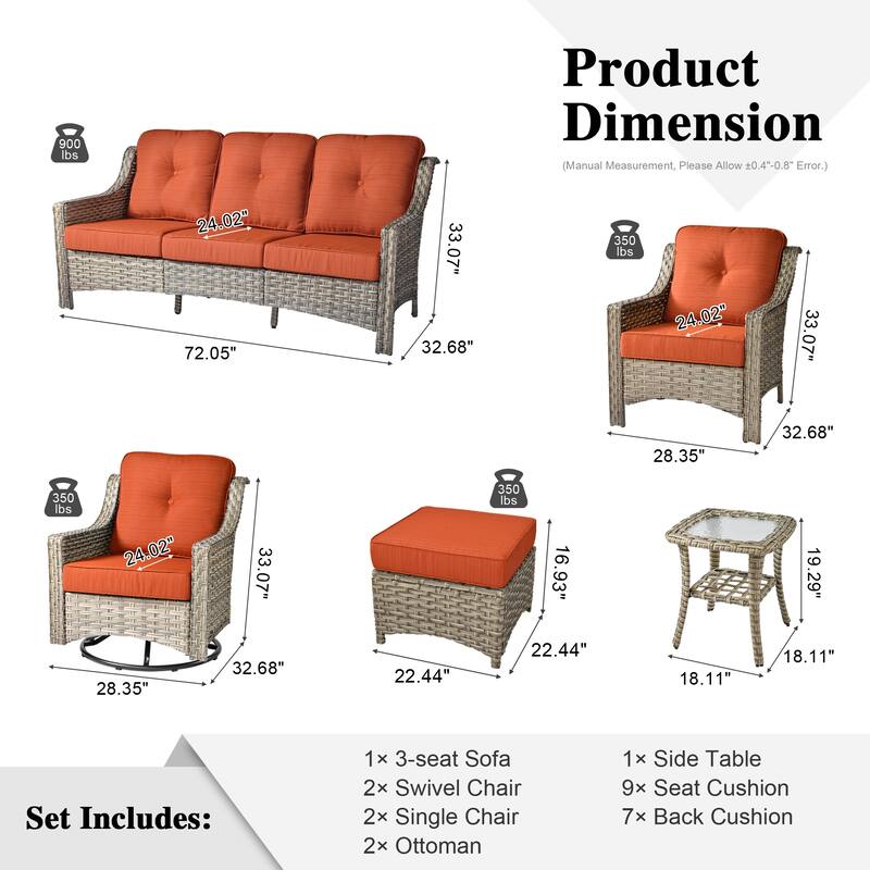 XIZZI 8-piece Patio Furniture Set Wicker Outdoor Swivel Chairs