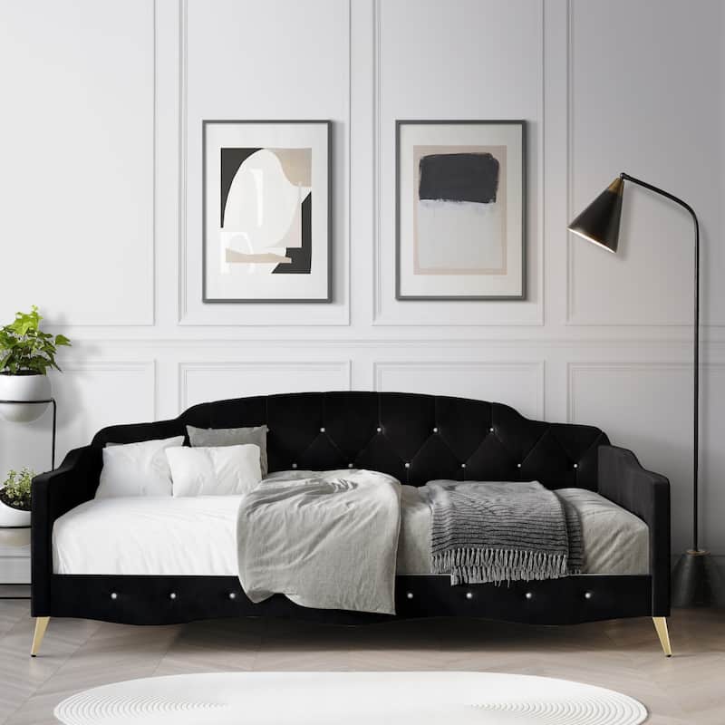 CraftPorch Velvet Crystal Button Tufted Twin Daybed