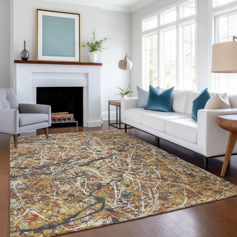 Machine Washable Indoor/ Outdoor Modern Splatter Chantille Rug