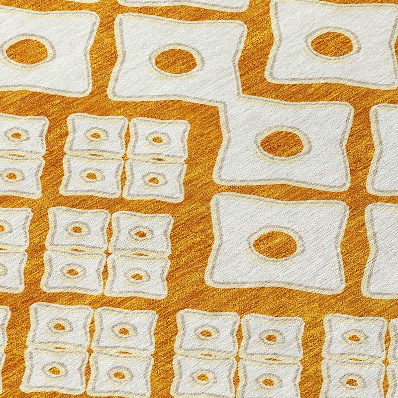 Orange And Ivory Geometric Washable Indoor Outdoor Area Rug - 3' x 5'