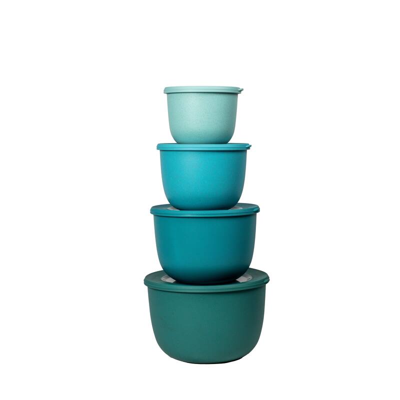 Stackable Mixing Bowls with Lids, Taupe, Set of 4 - Blue