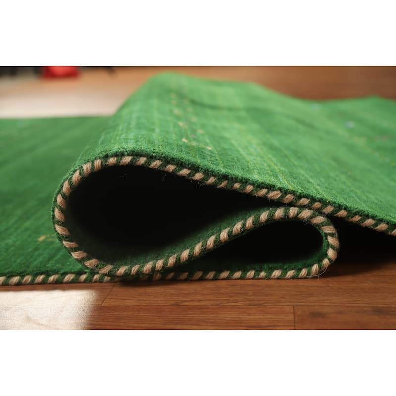 Hand Knotted Oriental 100% Wool Carpet Tribal Tribal Green Gabbeh Area Rug - 7' 8'' X 5' 0''