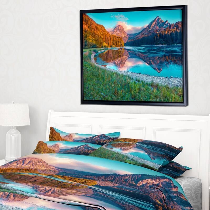 Designart "Beautiful Swiss Lake Obersee" Landscape Photography Framed Canvas Print