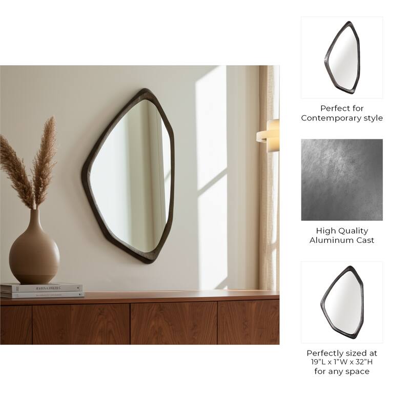 Metal Aluminum Wall Mirror Asymmetrical Shape Home Office - 32" Bronze - 19" x 1" x 32"